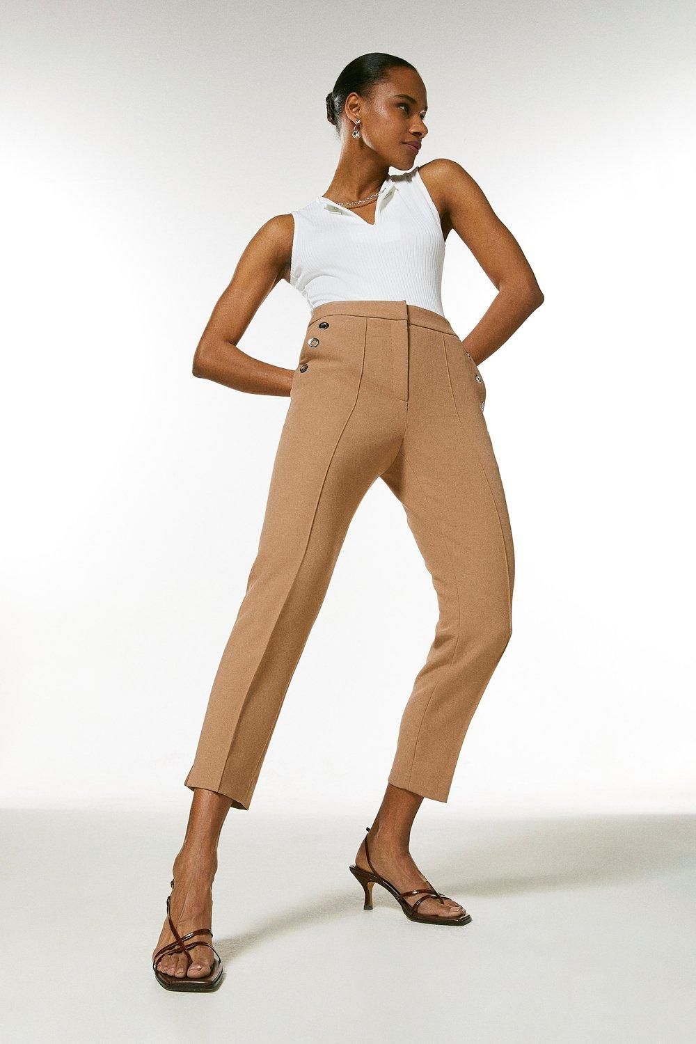 Compact Stretch Eyelet Pocket Slim Trousers | Karen Millen UK & IE