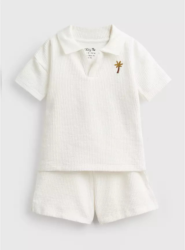Buy Cream Towelling Polo & Shorts Set 9-12 months | Outfits and sets | Tu | Tu Clothing