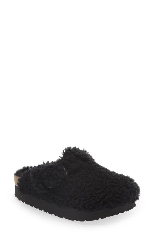 Papillio by Birkenstock Boston Big Buckle Genuine Shearling Clog in Black at Nordstrom, Size 5-5.5Us | Nordstrom