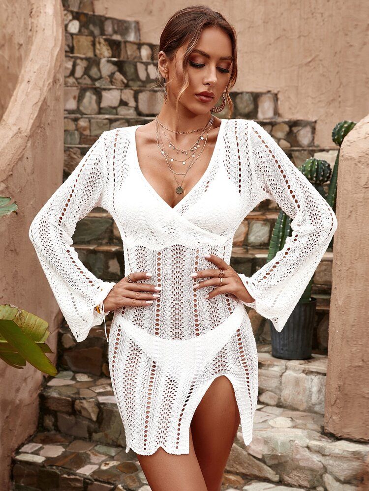 Hollow Out Slit Thigh Cover Up Dress Without Bikini | SHEIN