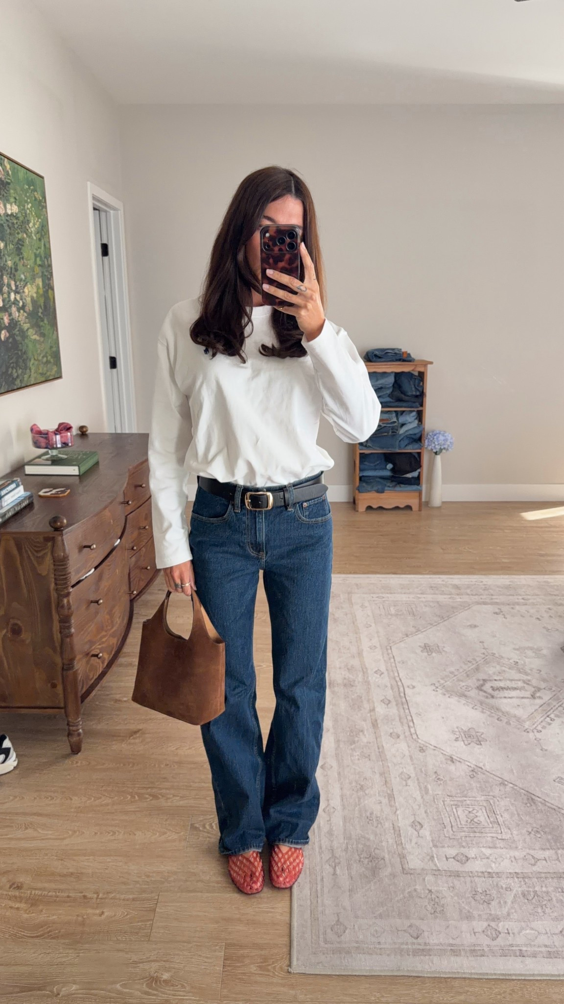 Spring outfit! M longsleeve (can’t link but from garmentory) and 26L jeans. I’m a 8.5 but sized down to 7 in jelly flats so they feel snug but not too tight! Linked similar color bag and another longsleeve 

#LTKspringtrends #LTKspring #LTKhaul