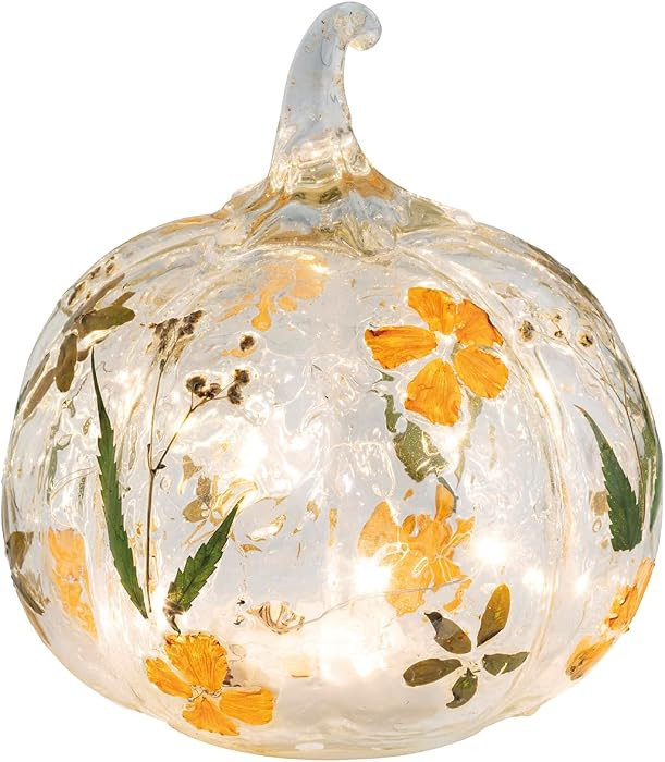 Mud Pie Thanksgiving Small Pressed Flower Light-Up Pumpkin | Amazon (US)