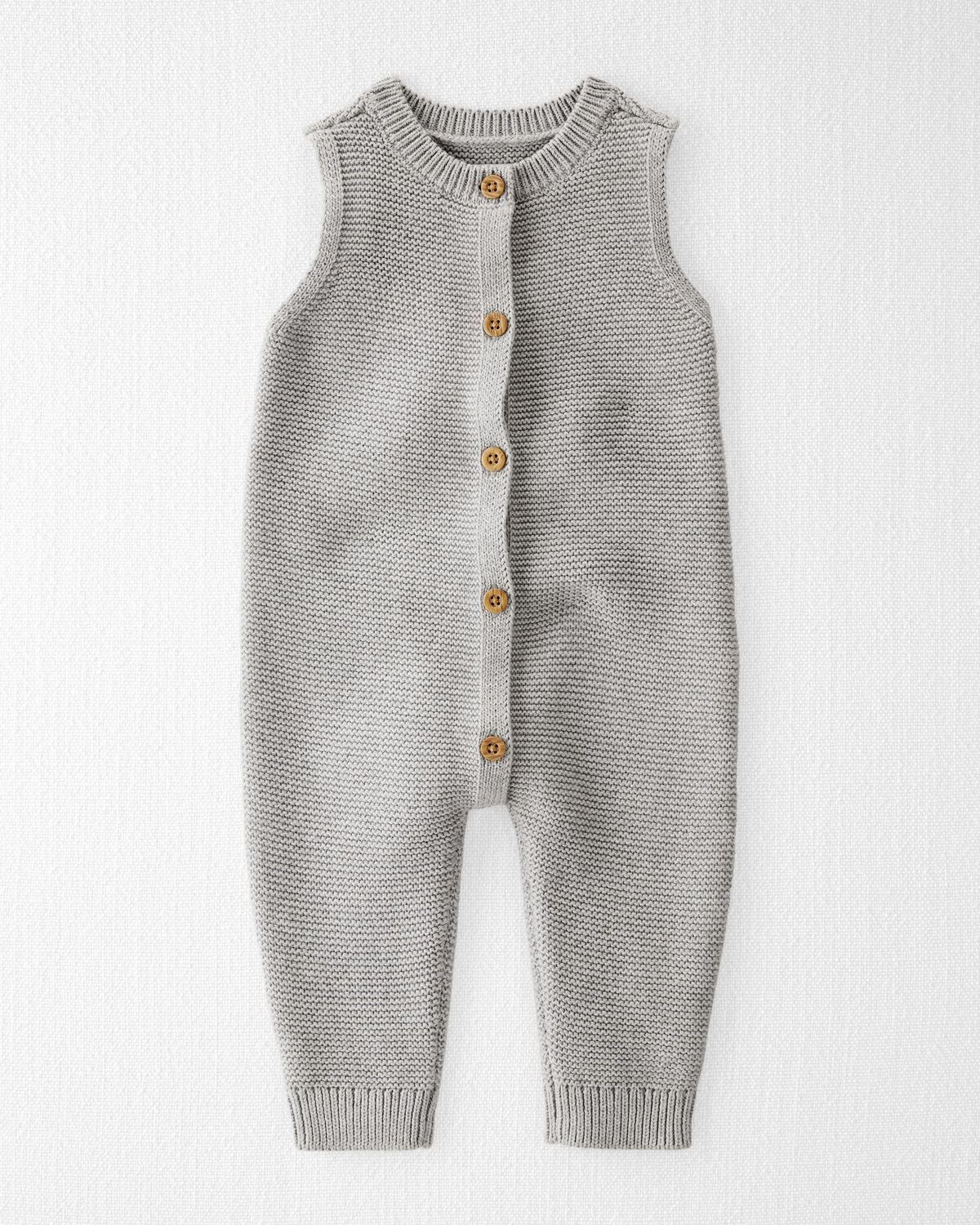 Grey Baby Organic Cotton Sweater Knit Button-Front Jumpsuit | carters.com | Carter's