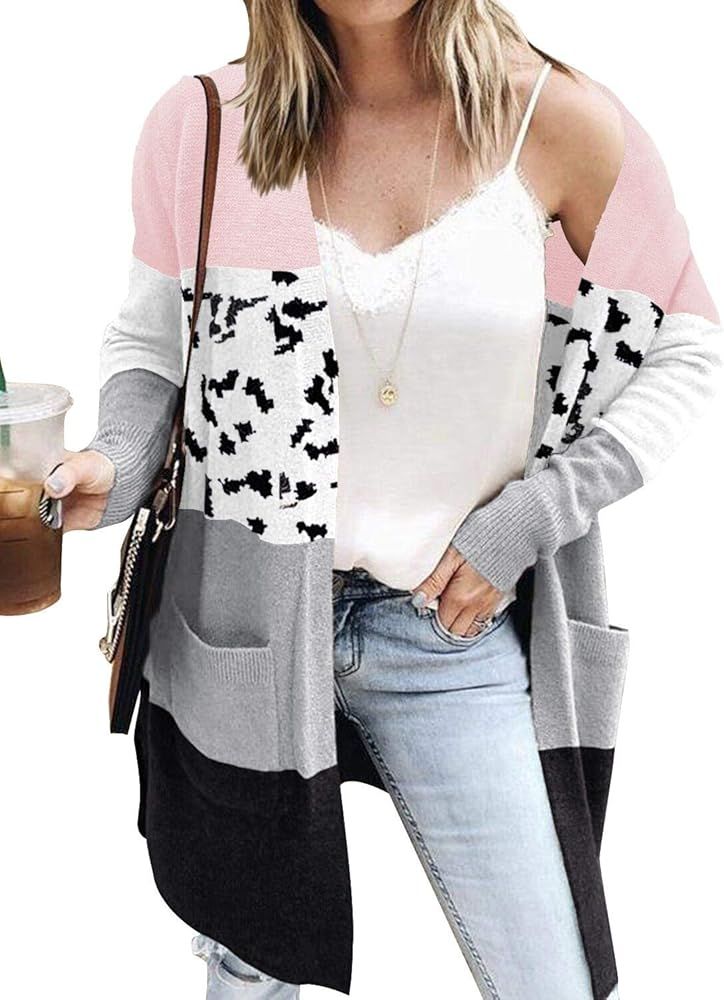 DOROSE Women's Long Sleeve Color Block Cardigans Open Front Casual Knit Sweaters Coat | Amazon (US)