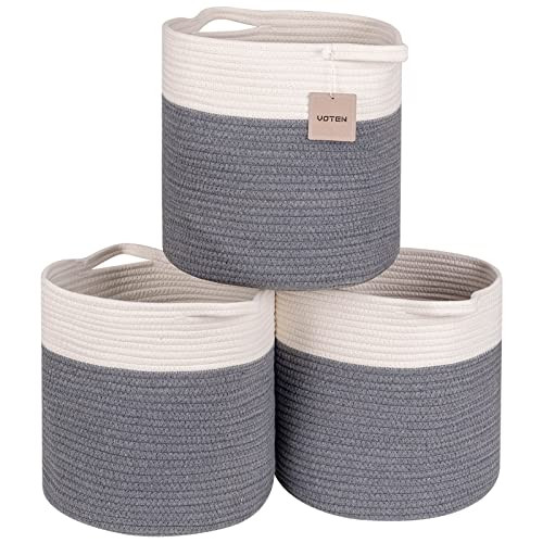 voten Storage Cubes 13x13’’ for Cube Shelves Organzier,Cotton Rope Storage Bin,Cube Storage Bin 13x13’’ for Closet,Toys,Multipurpose Woven Storage Basket for Organizing 3Pack Round Off White/Dark Gray | Amazon (US)
