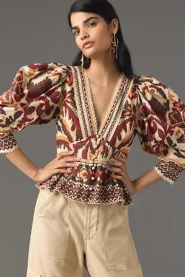 Farm Rio Toucans Scarf Puff-Sleeve Blouse | Anthropologie (US)