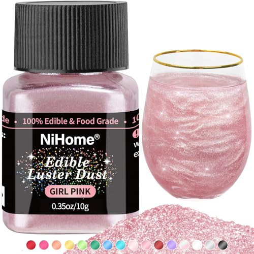 NiHome Edible Food-Grade Glitter Powder Glimmer Luster Dust Metallic Fancy Food Decorating Sprinkle Glimmery Dust for Drink Wine Beverage Cake Bakery Vegan Allergen-Free (Girl Pink, 0.35oz/10g) | Amazon (US)