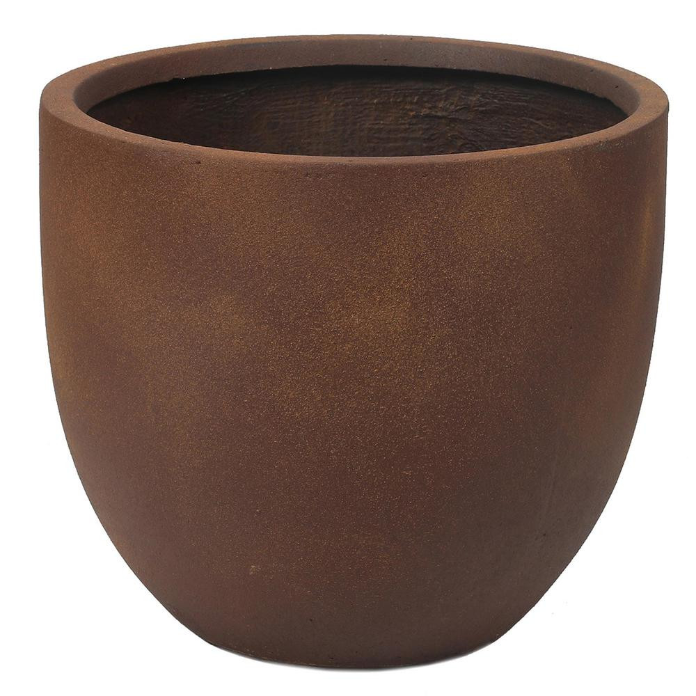 LuxenHome Large Round Rusty Brown MGO Planter | The Home Depot