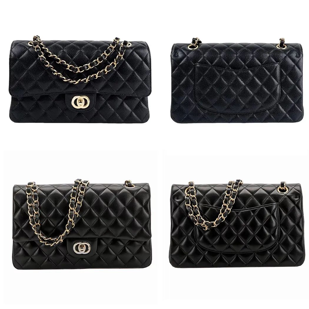 Designer bags Chain Bag plaid flap 5A CF caviar shoulder handbag gold silver chain leather double... | DHGate