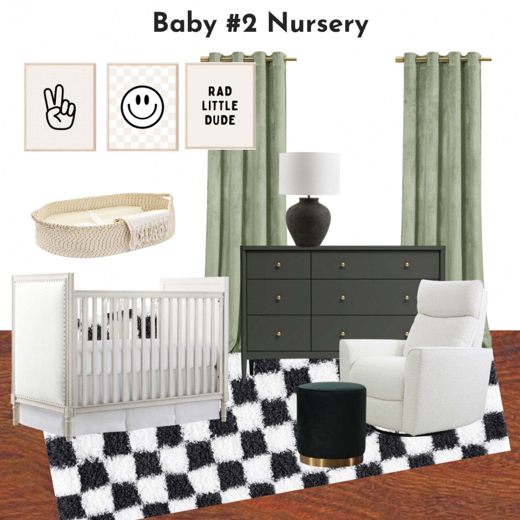Fun Nursery Decor for a Little Boy!
.
Sage green nursery
Comfortable nursery glider
Nursery Rocker
Checkered rug
Plush rug
Thick rug
Baby changing basket 
Velvet curtains
Sage green bedroom
Rad little dude printable art

#LTKbump #LTKbaby #LTKhome