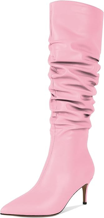 AUMOTED Womens Slouchy Knee High Boots Mid Calf Boots Kitten Heel Pointed Toe 2.5 Inch Heeled Boo... | Amazon (US)