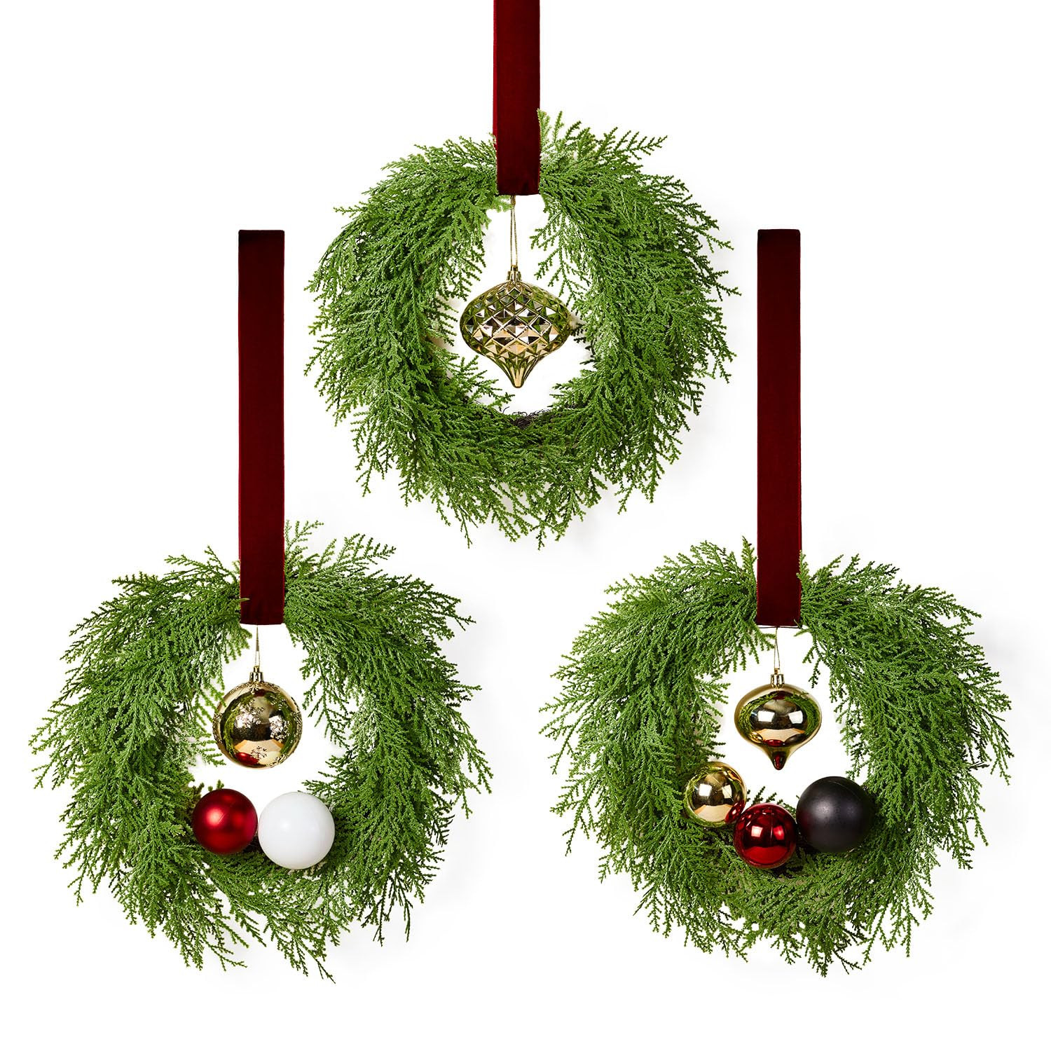 12 Inch Small Christmas Wreath Set, 3 Pack Kitchen Cabinet Chrismtas Wreath Pre-Decorated with Ba... | Amazon (US)