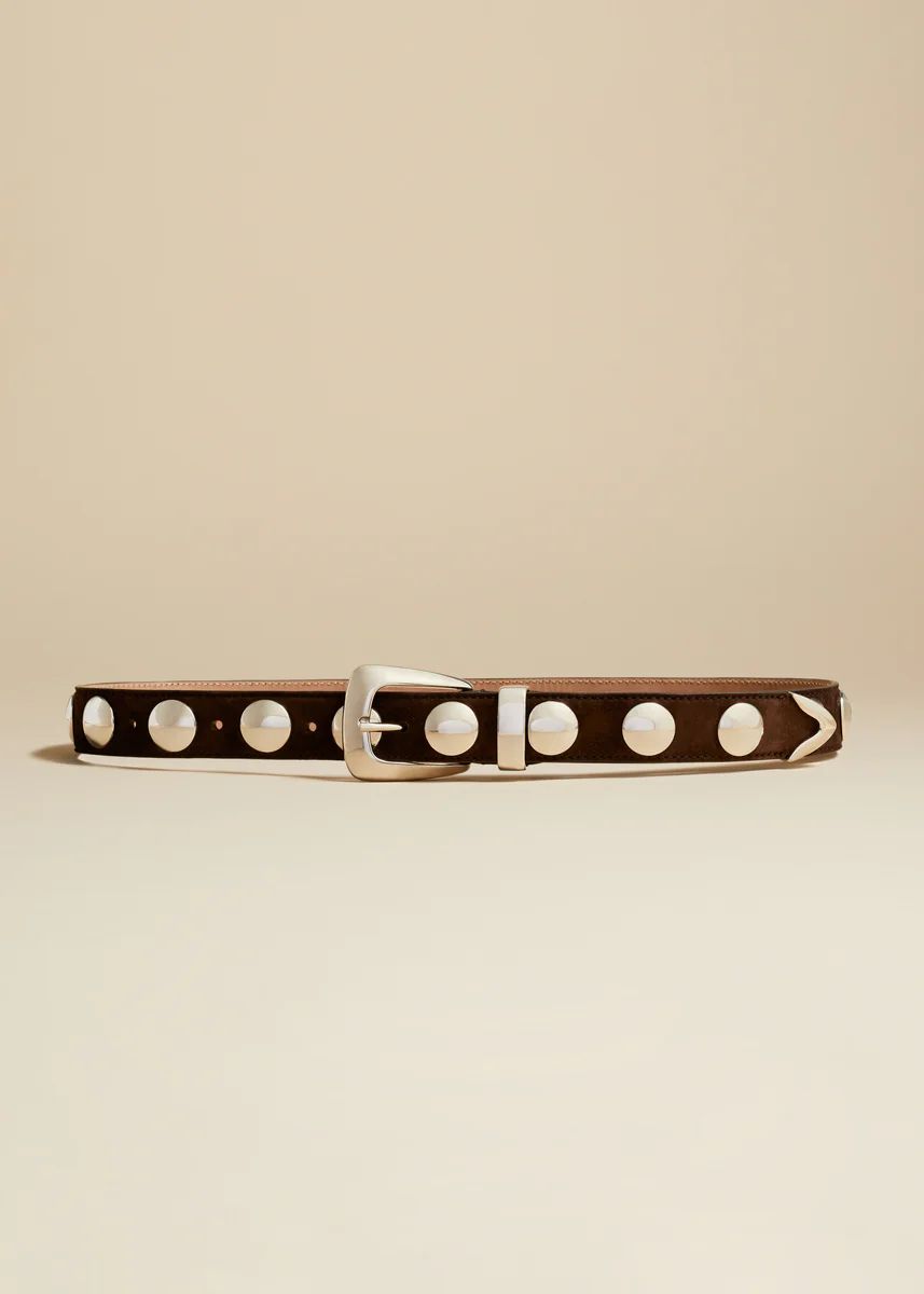 The Benny Belt in Coffee Suede with Silver Studs | Khaite