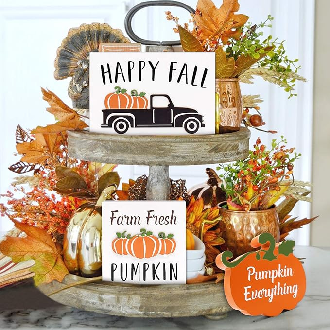 Huray Rayho Pumpkin Tiered Tray Decorations Farmhouse Autumn Decor Rae Dunn Fall 3D Signs Seasona... | Amazon (US)