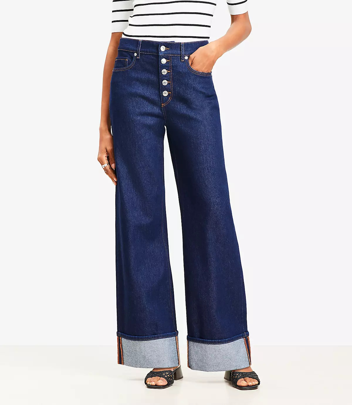 Tall Cuffed High Rise Wide Leg Jeans in Rinse Wash | LOFT