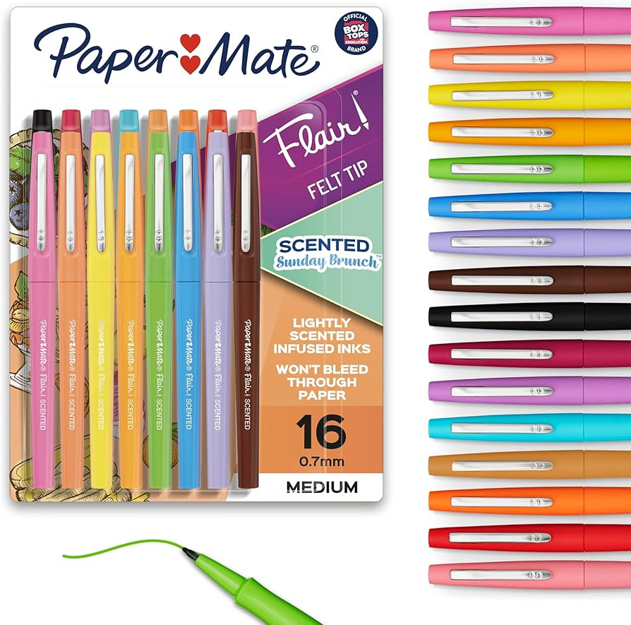 Paper Mate Flair Sunday Brunch Scented Felt Tip Pens, Assorted Colors, Medium Point (0.7mm), 16 C... | Amazon (US)