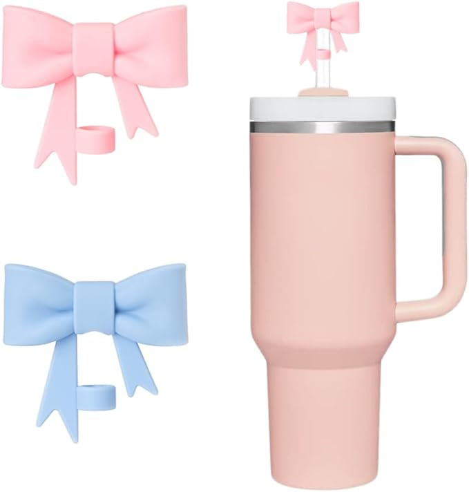 10mm Bow Shape Straw Topper for Stanley Cup (Pink+ blue) | Amazon (US)
