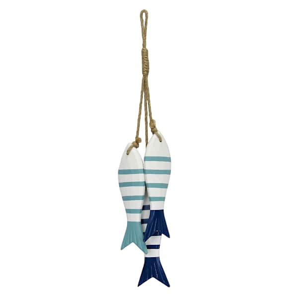 Wood Hanging Fish Decor Set At Home, Blue | At Home
