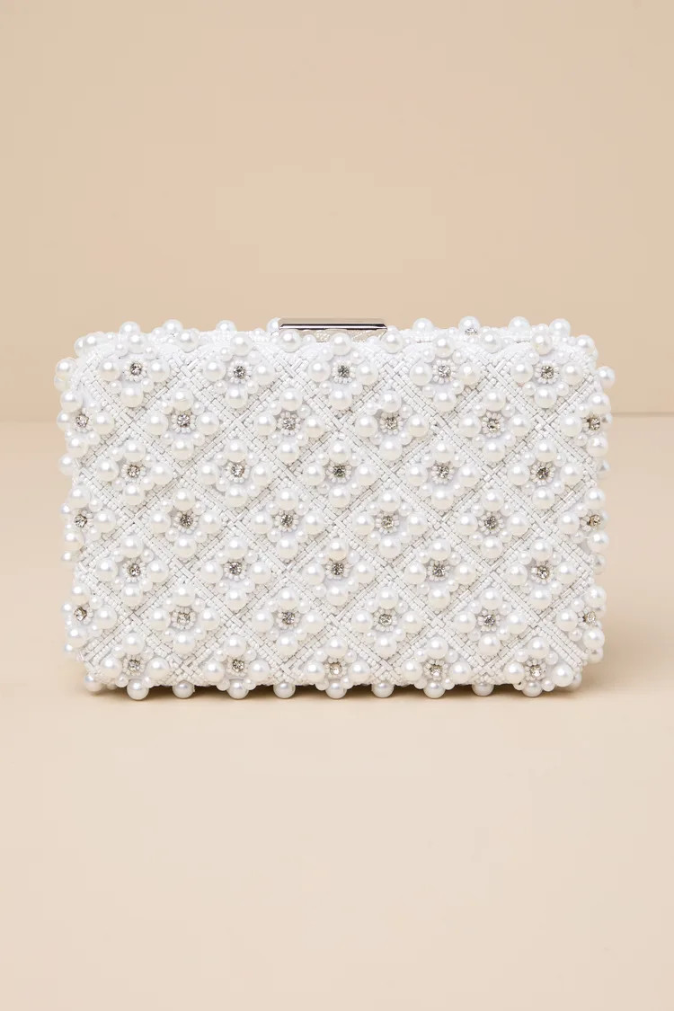 Utterly Elevated White Pearl Rhinestone Rectangular Clutch | Lulus