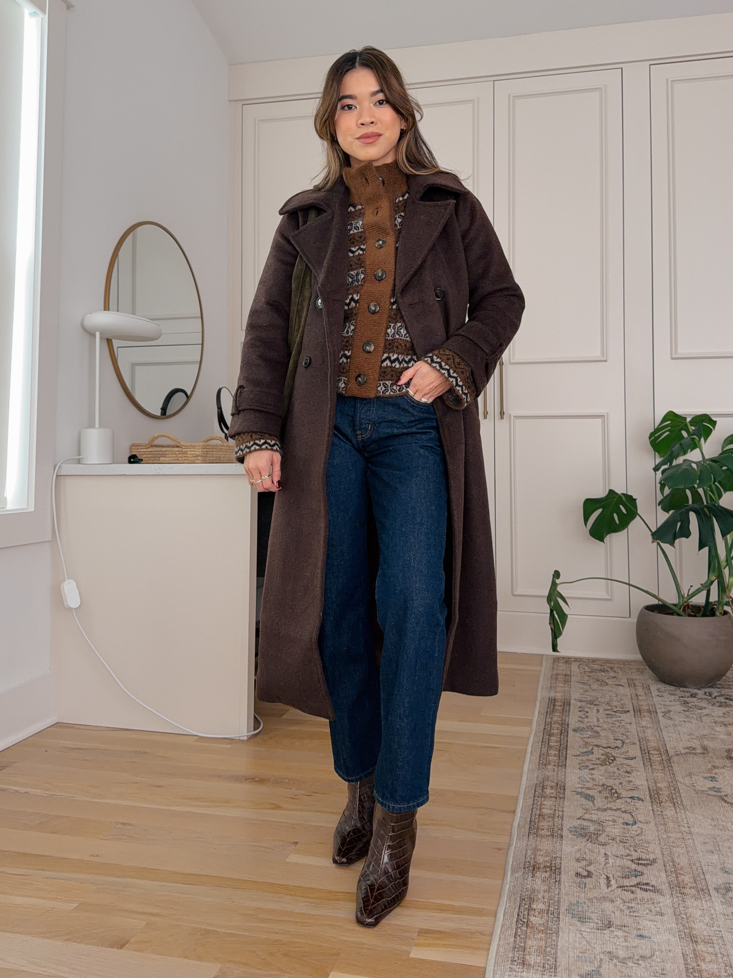 Sizing info: jeans 24 Petite in Mckinney Wash, Cardigan XS in Brown Jacquard, Coat XS Petite in Dark Coffee!
petite fashion, get dressed with me, outfit inspiration, ootd, nashville outfit, Nashville influencer, petite style, vacation style, casual outfits, mom style, petite pants, winter dress, winter outfit, winter pants, winter outfit inpso, winter outfit idea, winter top, winter style, winter sweater, cozy sweater, cold weather sweater, cold weather outfit, denim, jeans, jacket, winter jacket, winter coat, trench coat, warm coat, 

 

#LTKHoliday #LTKSeasonal #LTKPetite