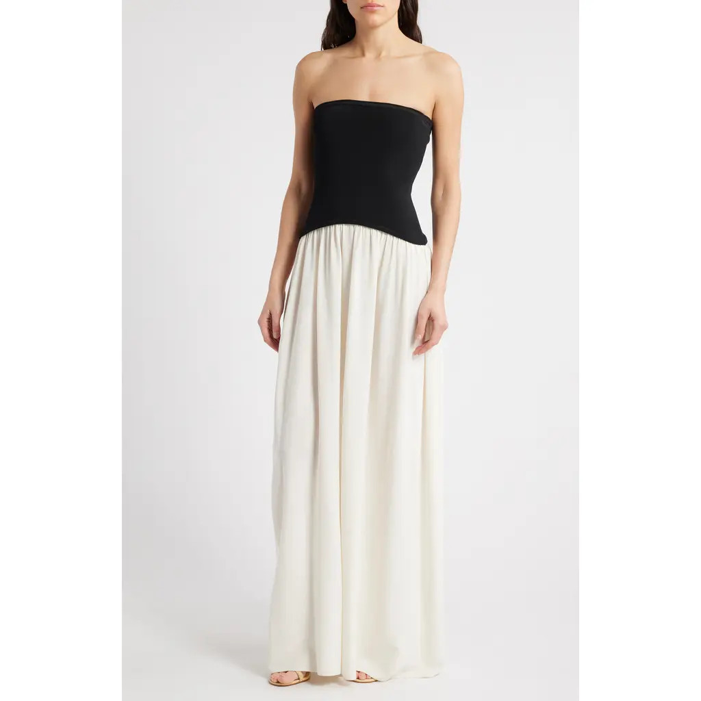 Solid & Striped Soglio Strapless Maxi Dress in Brule Noir at Nordstrom, Size Small | Nordstrom