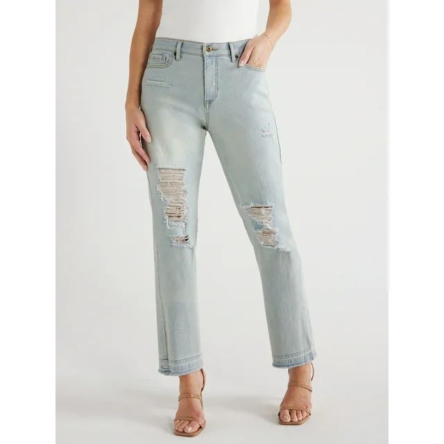 Sofia Jeans Women's Beatrix Relaxed Boyfriend Mid Rise Distressed Jeans, 27" Inseam, Sizes 0-20 -... | Walmart (US)