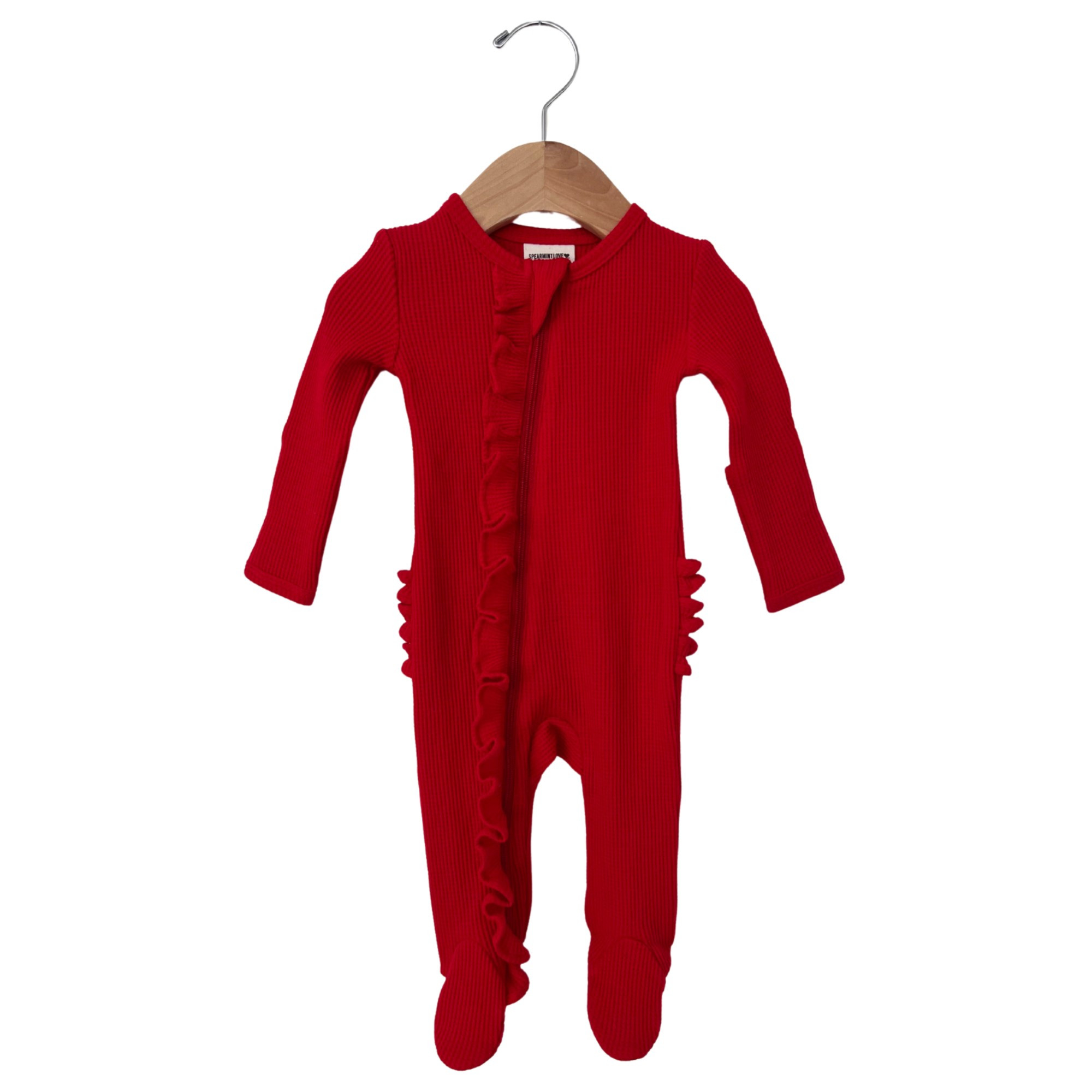 Organic Waffle Ruffle Zip Footie, Red | SpearmintLOVE