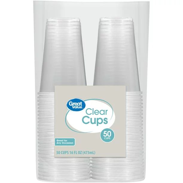 Great Value Everyday Disposable Plastic Cups, Clear, 16 oz, 50 count | Walmart (US)
