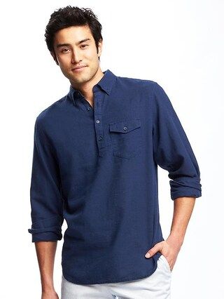 Old Navy Regular Fit Classic Linen Blend Popover Shirt For Men Size M Tall - Navy blue | Old Navy US