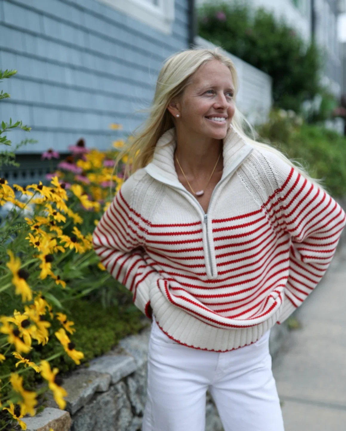Quarter Zip Sweater - Red Stripe | navyBLEU LLC
