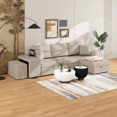 104.5" Convertible Sleeper Sectional Sofa Set, With Pull-Out Bed & Storage Chaise And 2 Stools, 3 Seat Reversible L Shape Couch | Wayfair North America