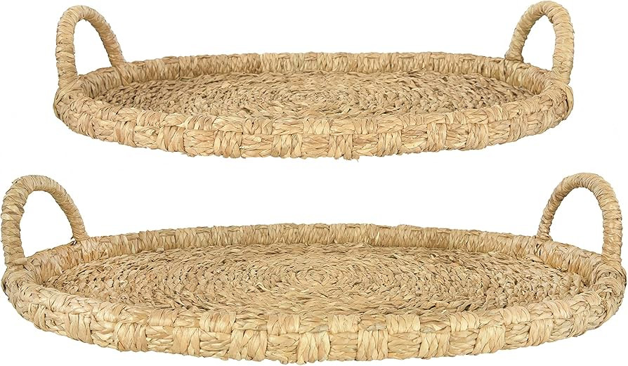 Bloomingville Decorative Handwoven 24" & 28" Oval Seagrass & Rattan Handles (Set of 2 Sizes) Tray... | Amazon (US)