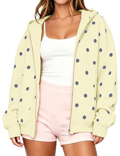 HOCANDY Womens Oversized Zip Up Polka Dot Hoodie Sweatshirt with Pockets | Amazon (US)