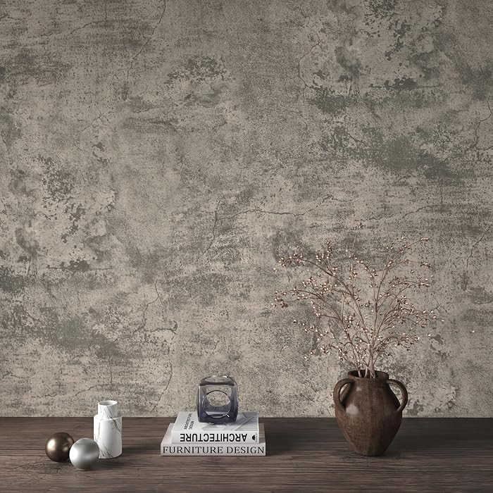 JSEVEM 24"\u00d7197" Thick Light Brown Grey Concrete Wallpaper Peel and Stick Waterproof Taupe Co... | Amazon (US)