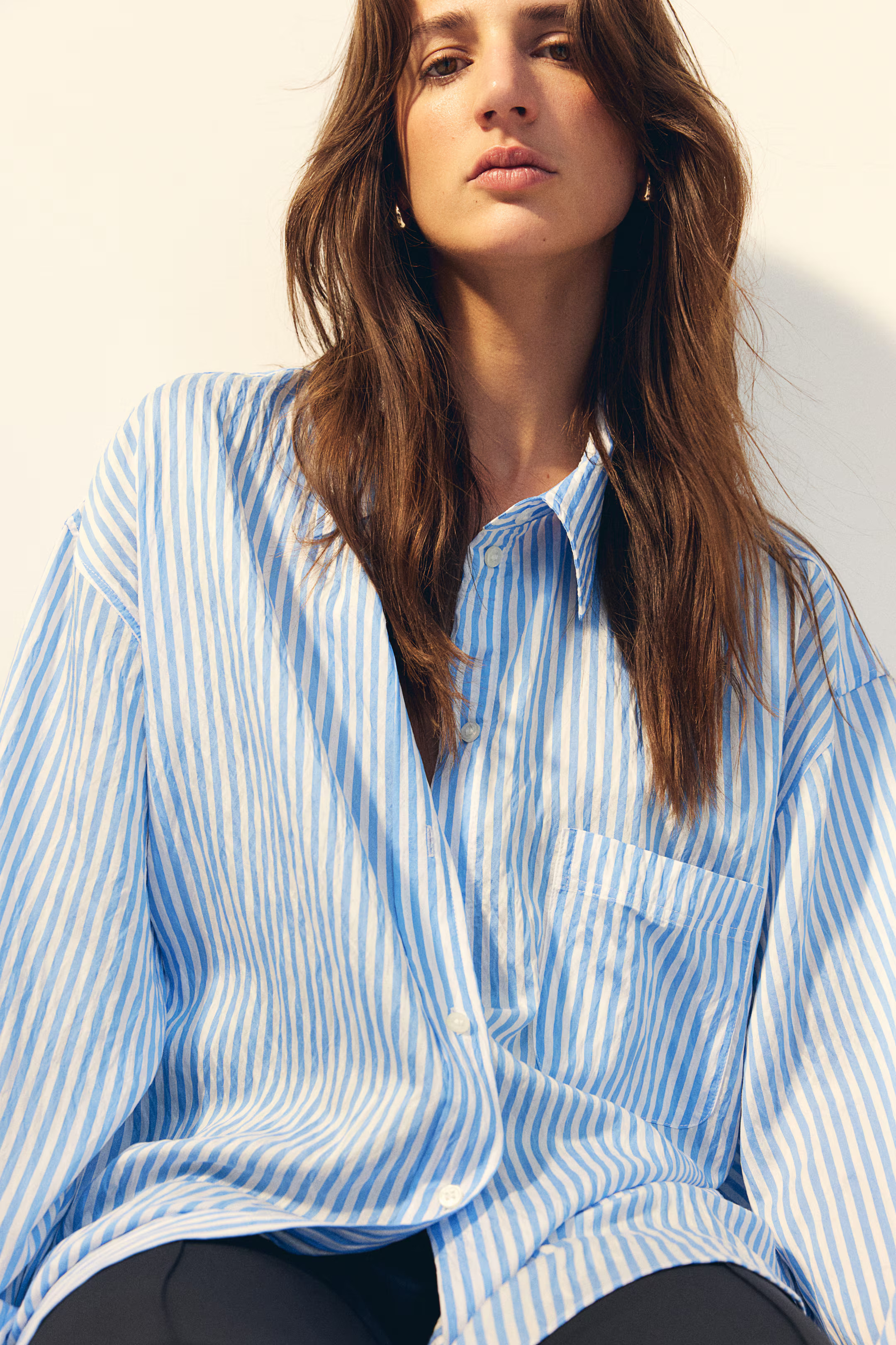 Oversized shirt - Long sleeve - Long - Navy blue/White striped - Ladies | H&M GB | H&M (UK, MY, IN, SG, PH, TW, HK)