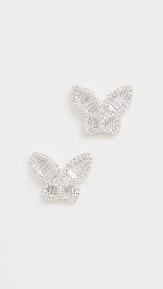 Pave X Baguette Butterfly Stud Earrings | Shopbop