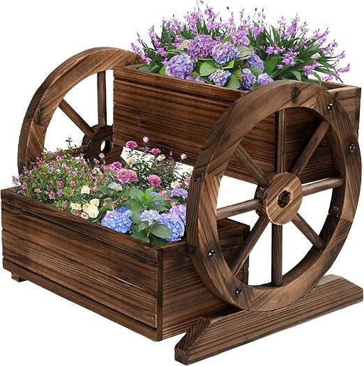 OIPRTGFJ Wooden Wagon Planter Box, Garden Planter with Wheels,Decorative Planter for Flowers Herb... | Amazon (US)
