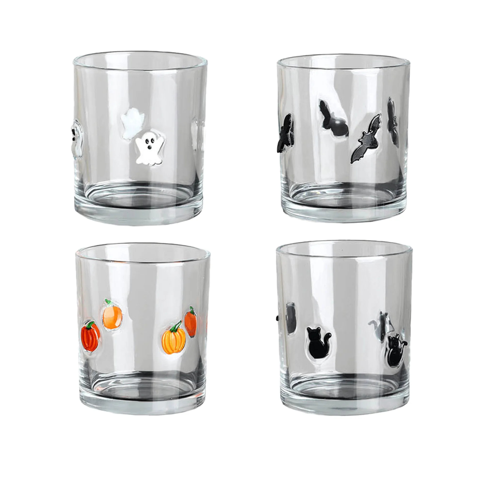 Qocolcyl Halloween Icon Glass Cups Set - 350ml Pumpkin Black Cat Bat Ghost Stemless Wine Glasses ... | Walmart (US)