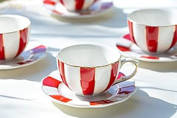 Grace Teaware Red and White Scallop Fine Porcelain Tea Cup and Saucer with Gold Trim, Regular | Amazon (US)
