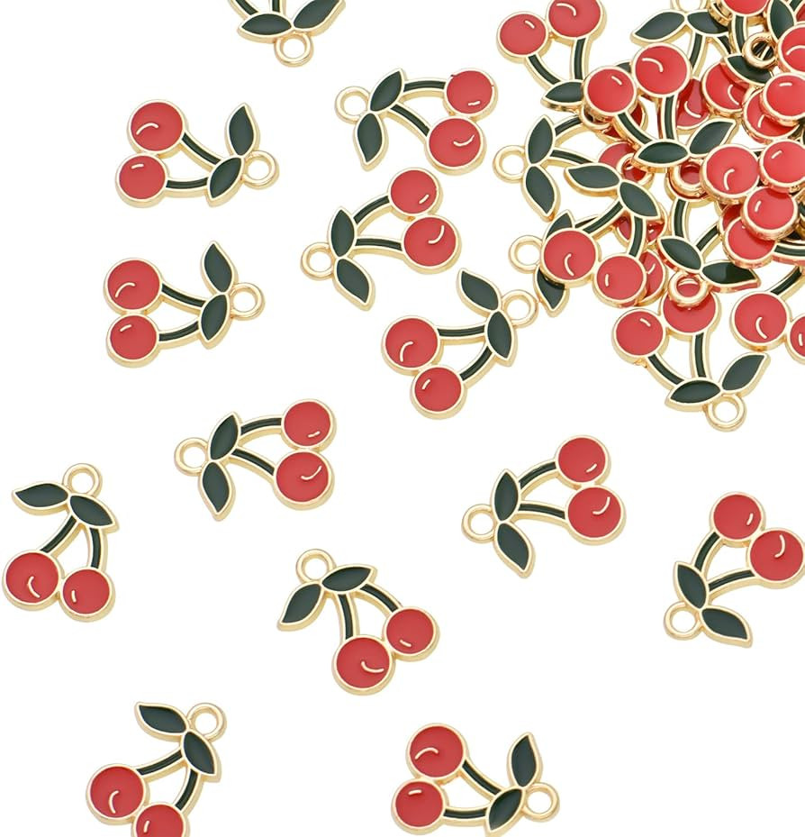 Pack of 80 Cherry Enamel Charms Gold Plated Colored Pendants Hawaii Style Accessories for Necklac... | Amazon (US)