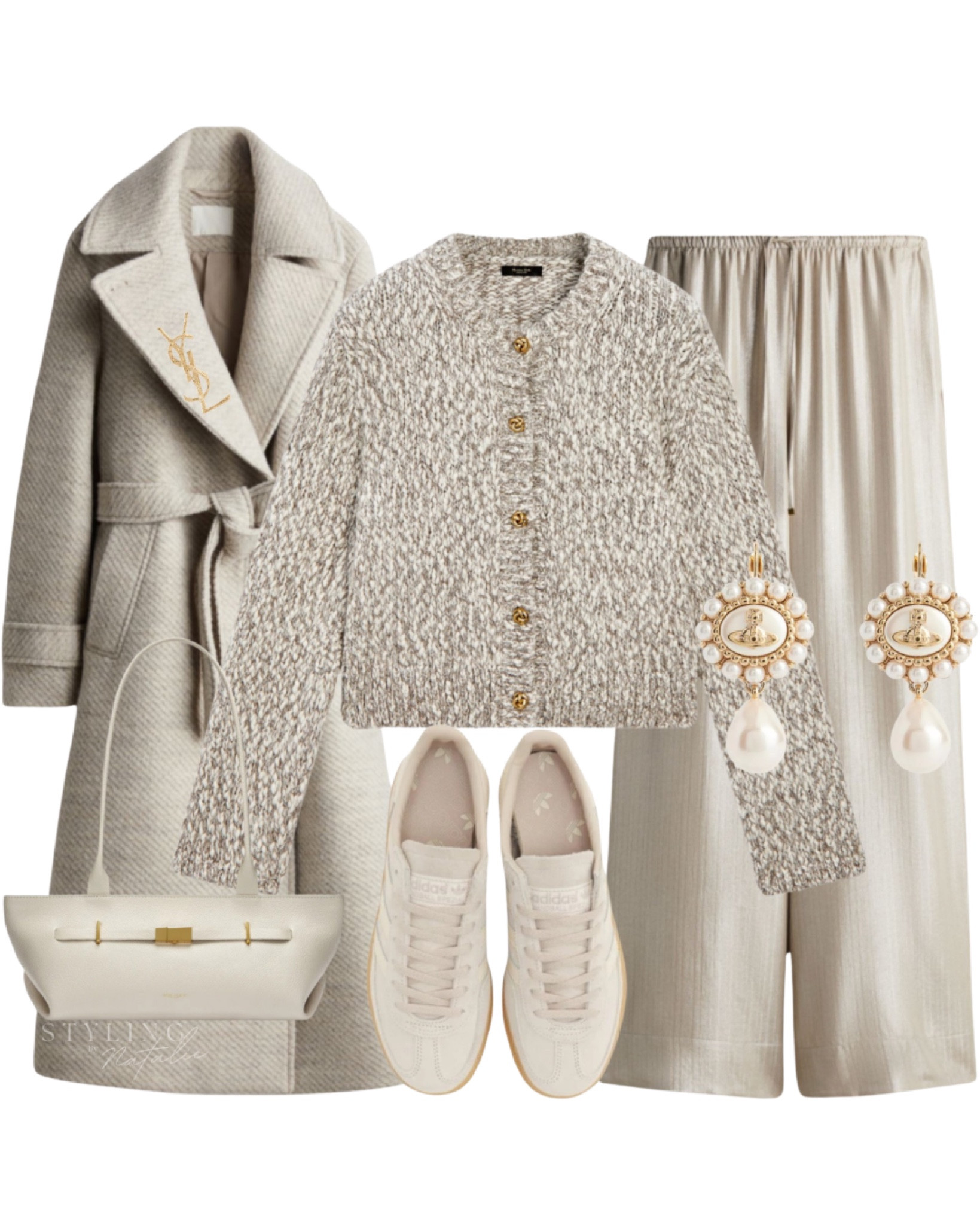 Styling Adidas Spezials 
Tie belt twill coat, knit cardigan with gold buttons, wide leg drawstring trousers, Adidas Spezial trainers, Demellier bag & Vivienne Westwood earrings.
🏷️ Beige outfit, winter outfit, knitwear, winter coat, trainers, workwear, winter work outfit.

#LTKeurope #LTKworkwear #LTKwinter