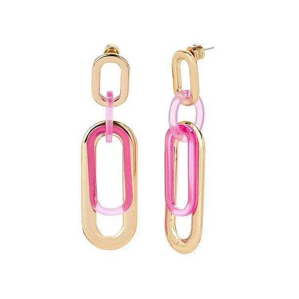 Scoop Women’s Pink Resin and 14K Gold Flash-Plated Link Earrings - Walmart.com | Walmart (US)