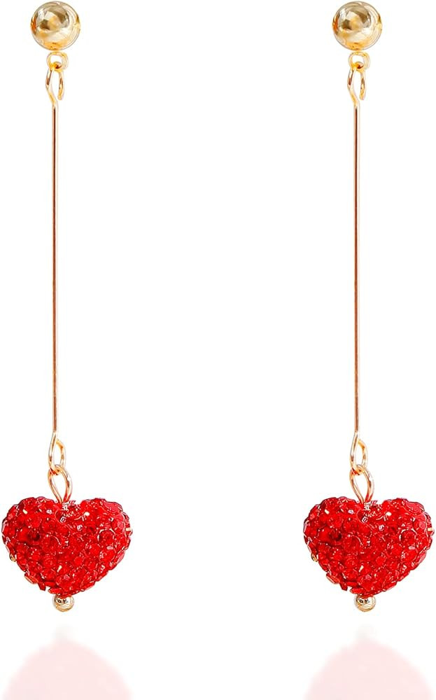 Valentines Day Earrings Red Heart Earrings for Women Rhinestone Heart Dangle Earring for Girlfrie... | Amazon (US)