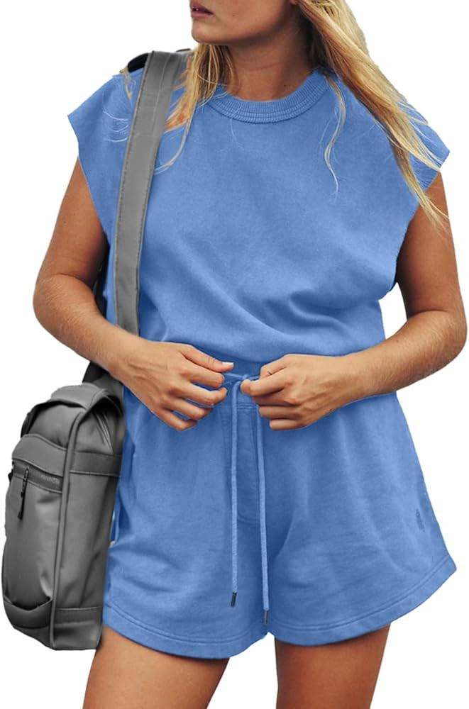 Glamaker Women's Summer Casual Shorts Romper Open Back Sleeveless Workout One Piece Jumpsuits Wit... | Amazon (US)