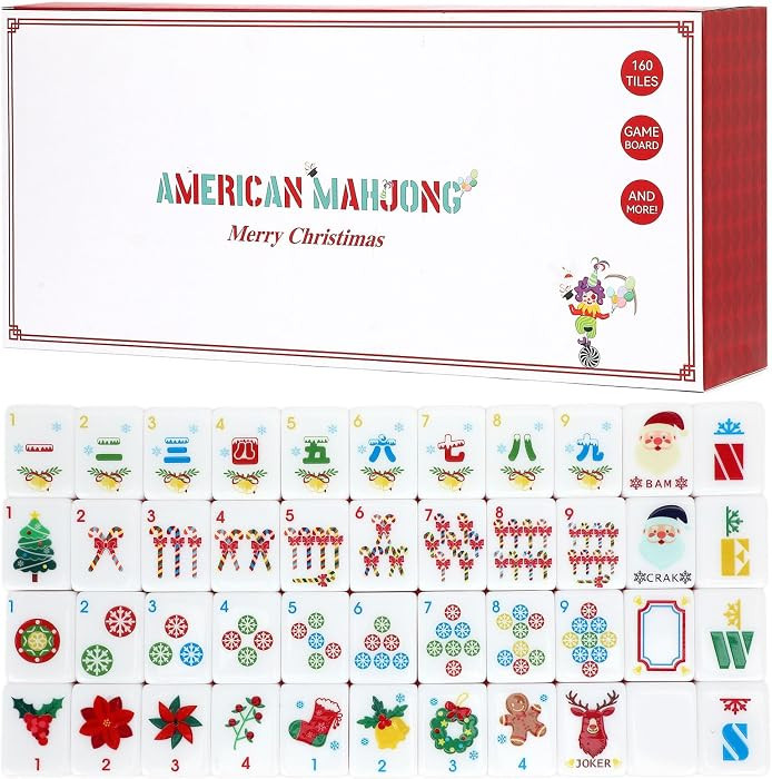 Christmas Mahjong Tiles, 1.25\u201d160 Acrylic Engraved Mahjong Tiles with Racks with Pushers | Amazon (US)