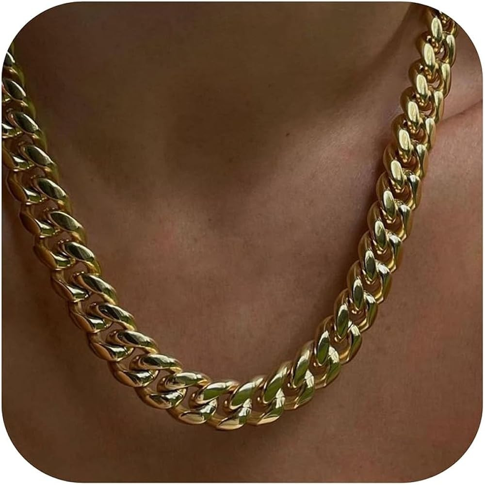 NOKMIT Chunky Cuban Link Curb Chain Necklace for Women Men Dainty 18K Gold Silver Tone Choker Thi... | Amazon (US)