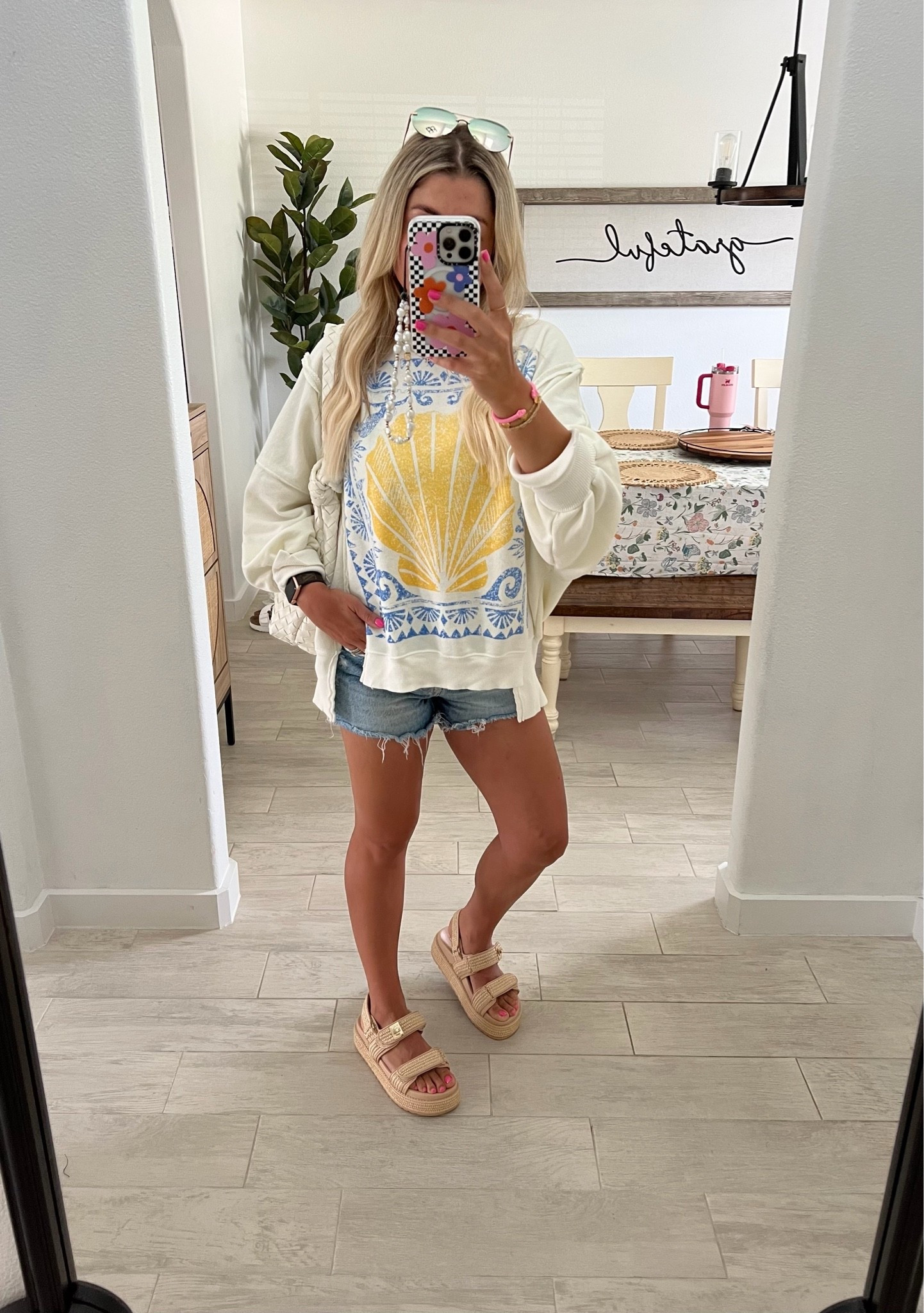 Summer outfit
Shell sweater is a xs 
Denim shorts 
Sandals up 1/2 a size

#LTKootd