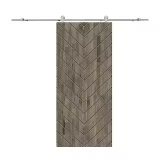 Herringbone 36 in. x 84 in. Fully Assembled Weather Gray-Stained Wood Modern Sliding Barn Door wi... | The Home Depot