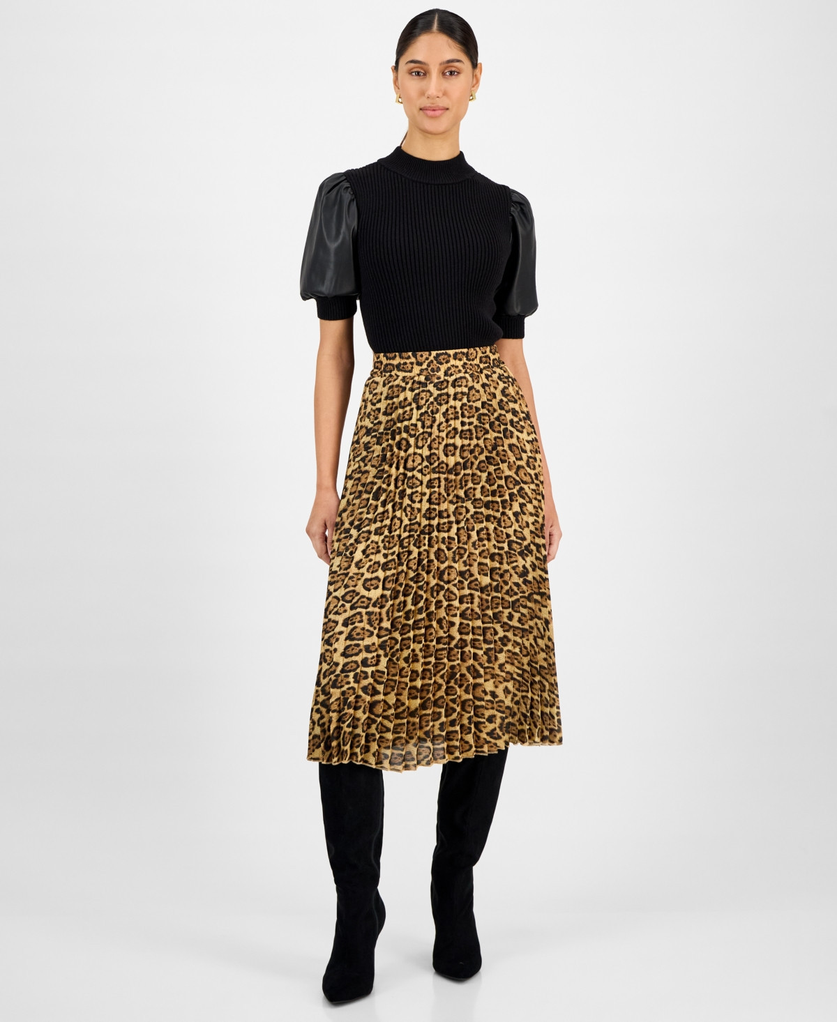 T Tahari Women's Pleated Printed Midi Skirt - Leopard Print | Macy's