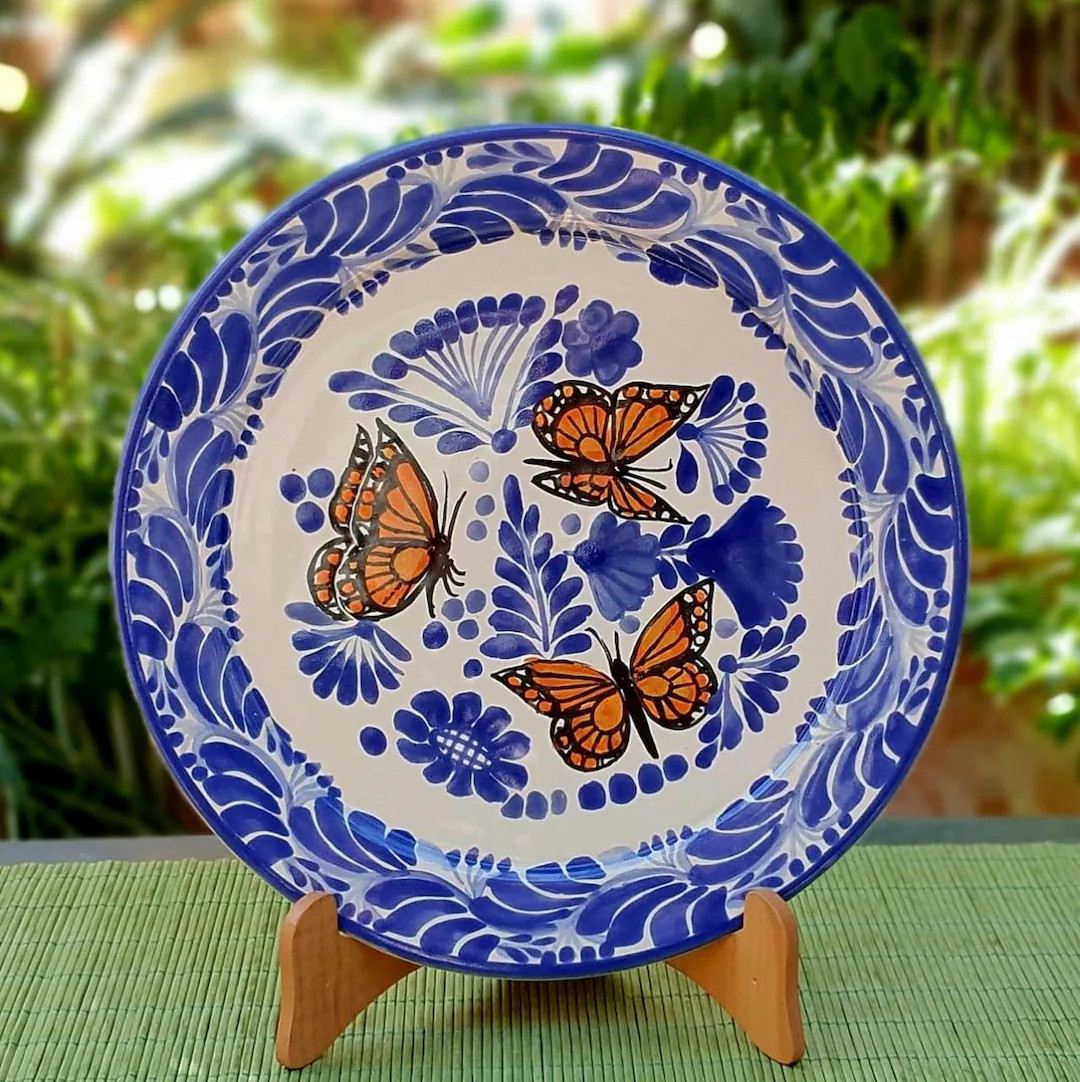 Mexican Plates Butterfly Monarch Blue and White Talavera Mayolica Mexico - Etsy | Etsy (US)